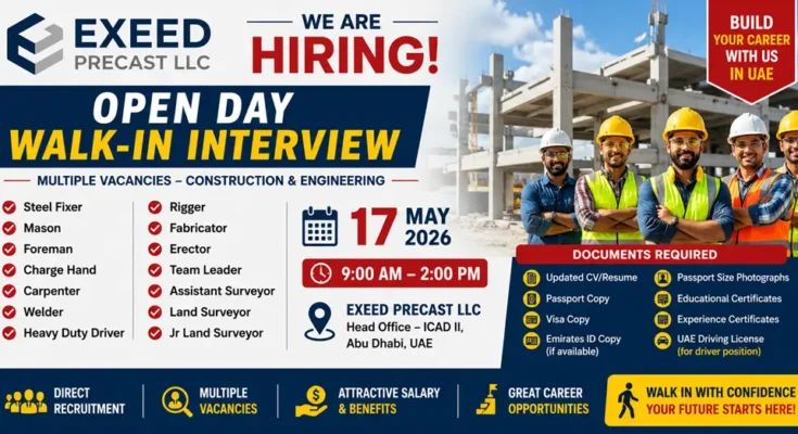 Walk in Interview in Dubai UAE Jobs Exeed Precast 2026